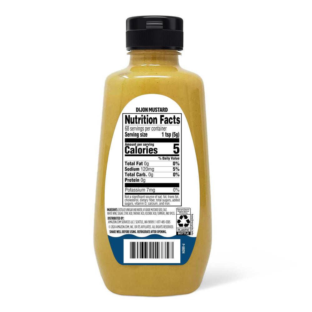 Happy Belly Dijon Mustard label close-up highlighting white wine flavor notes.