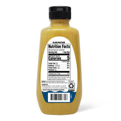 Happy Belly Dijon Mustard label close-up highlighting white wine flavor notes.