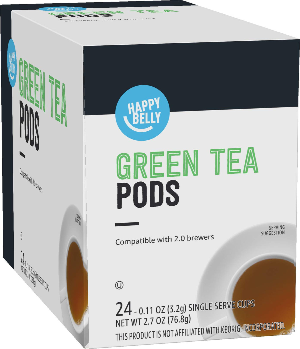 Happy Belly green tea pods box for quick on-the-go brews.