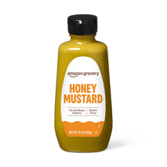Happy Belly Honey Mustard bottle front with classic label and premium ingredients.