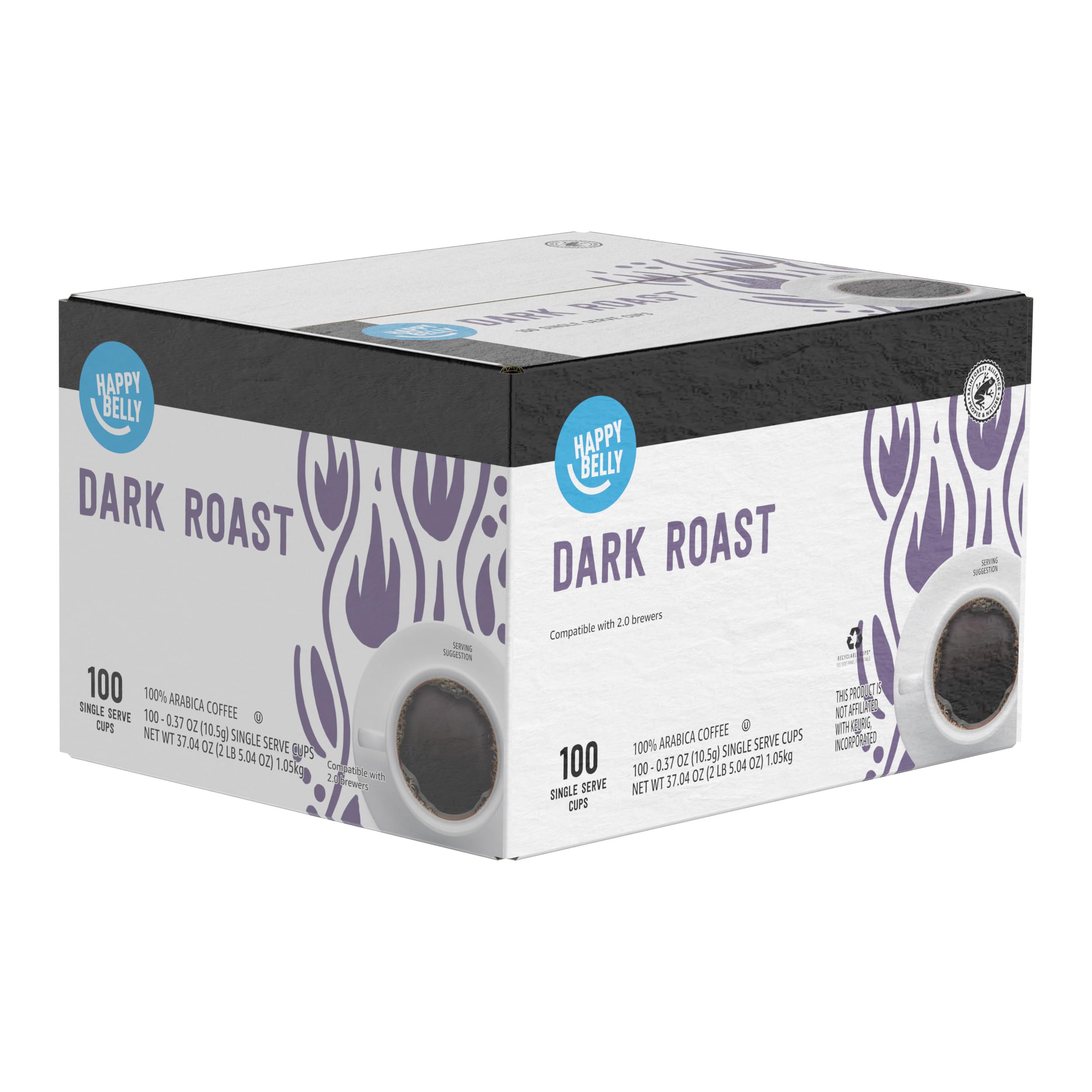 Happy Belly Keurig-compatible pods fit 1.0 and 2.0 brewers.