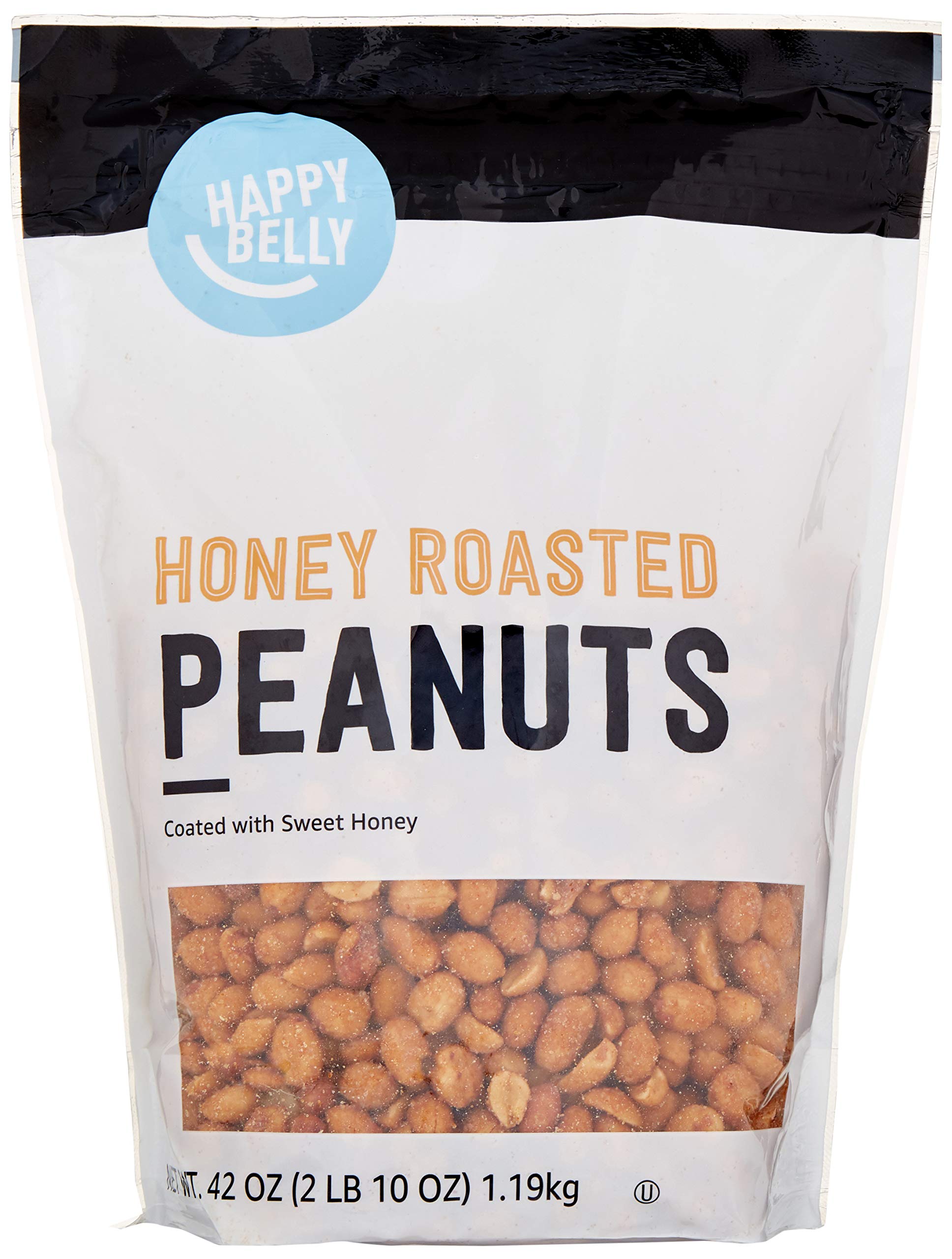 Happy Belly Honey Roasted Peanuts in a 42oz bag for easy, crunchy snacking on the go.