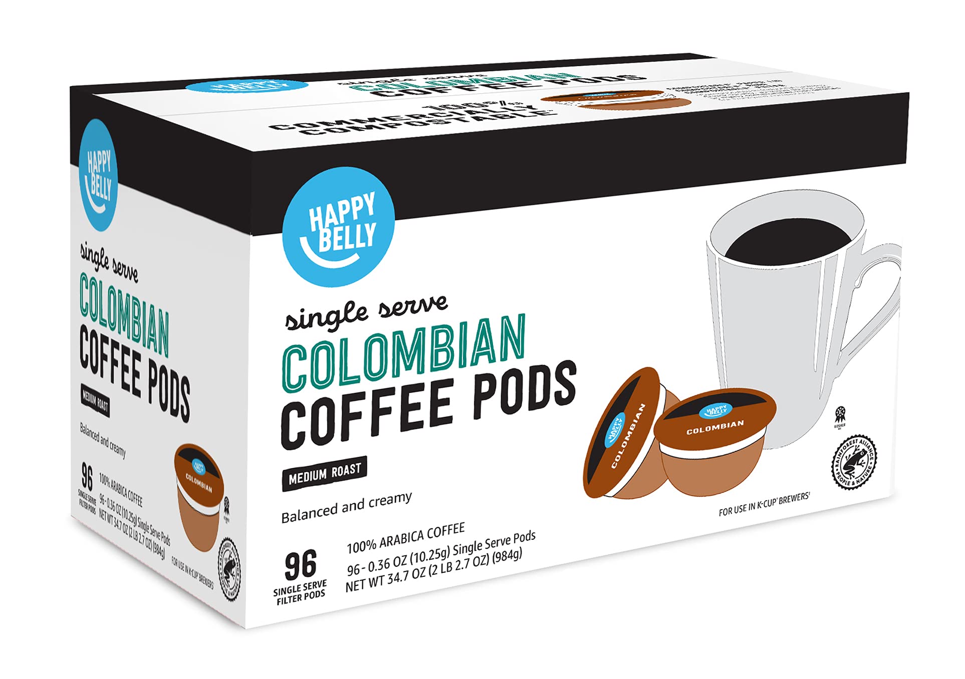 Happy Belly Rainforest Alliance certified packaging signals sustainable sourcing.