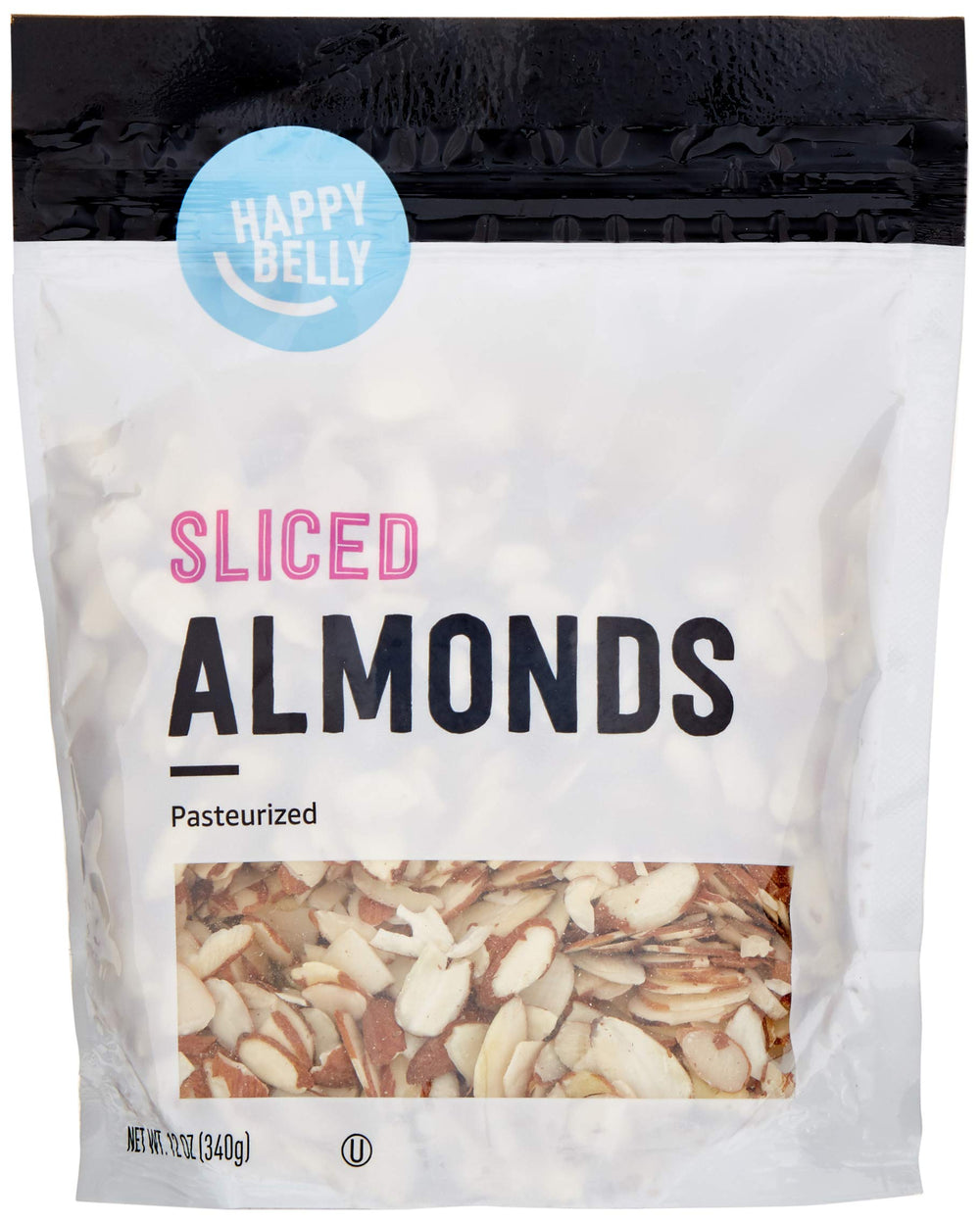 Happy Belly sliced almonds in a stand up bag for easy, fresh snacking