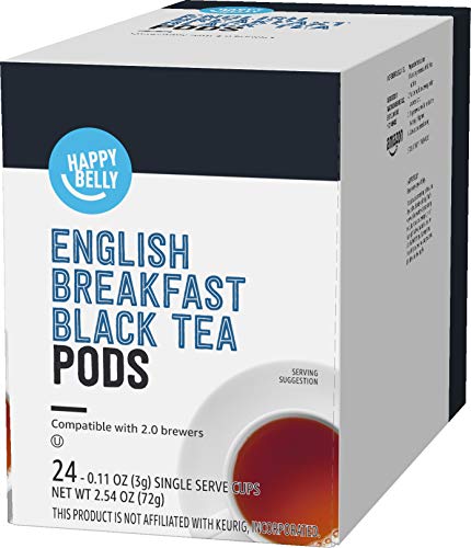Side view of 24-count Happy Belly tea pods ready for the morning routine.