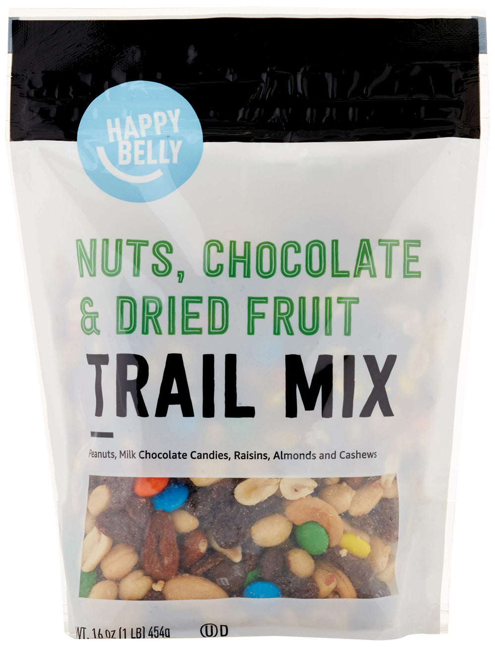 Happy Belly Trail Mix in a 16 oz bag for on-the-go snacking.