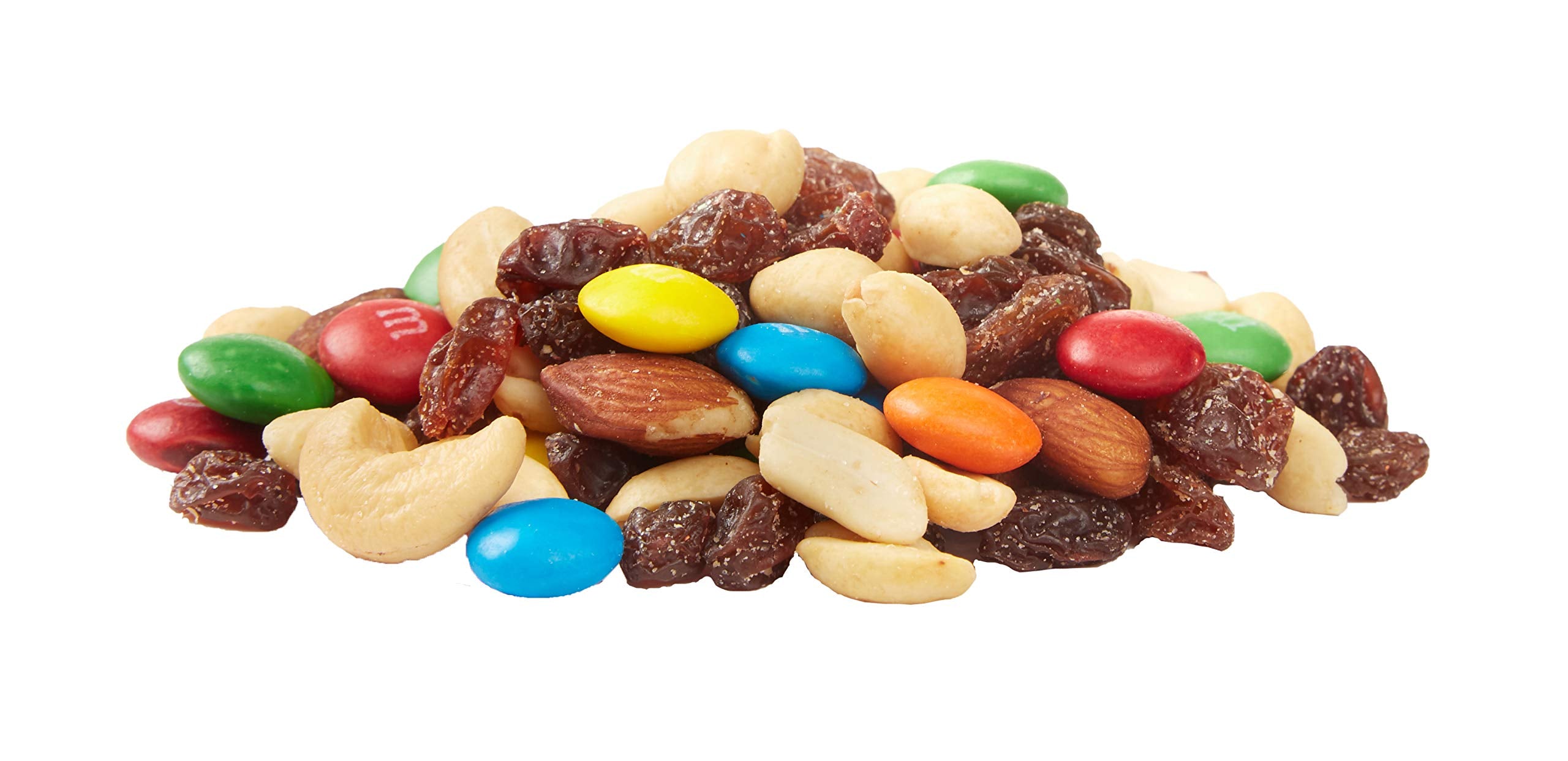 Raisins and almonds in Happy Belly trail mix close-up.