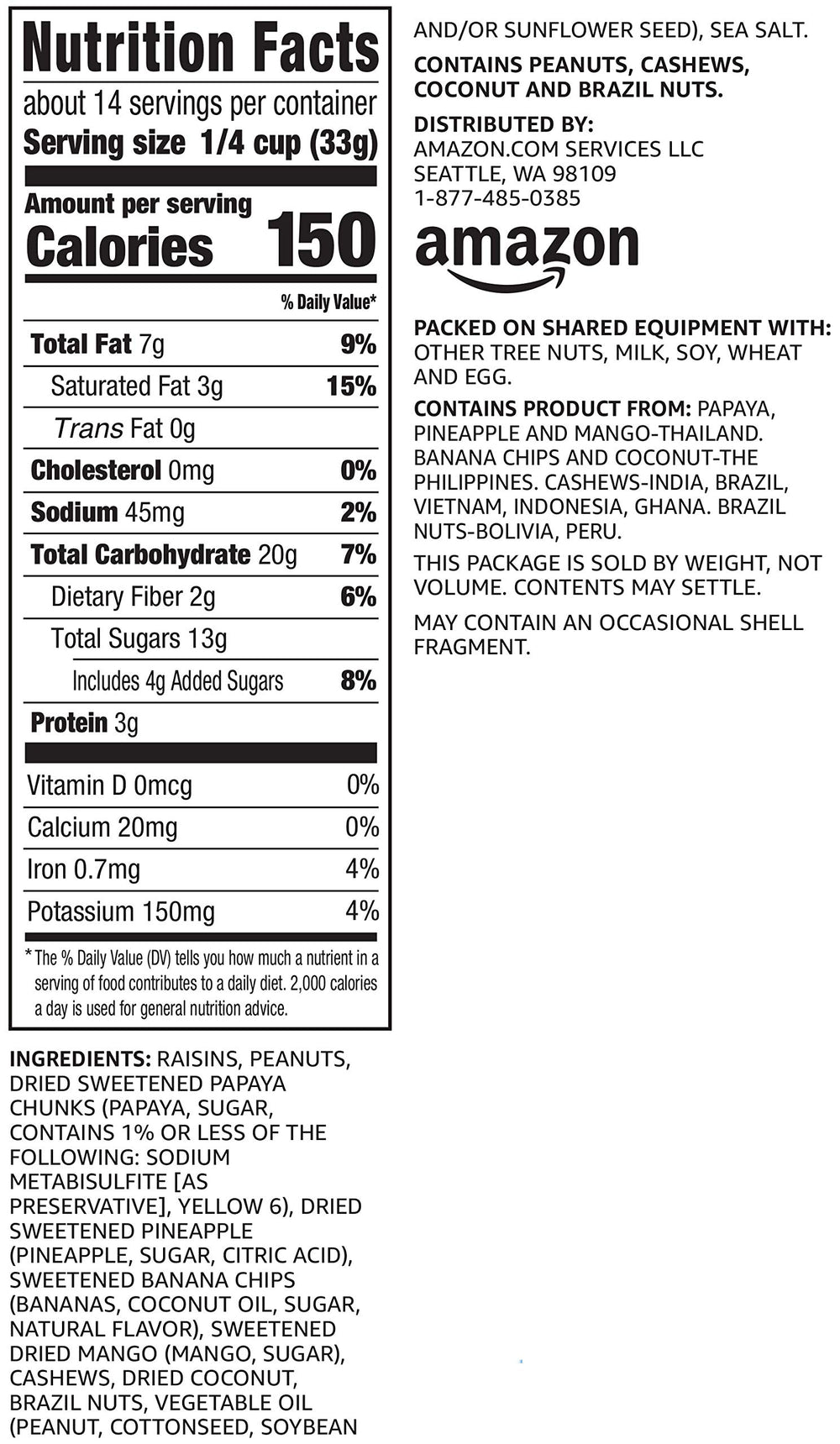 Happy Belly Tropical Trail Mix ingredients close-up highlighting nuts and tropical fruit for a satisfying crunch.