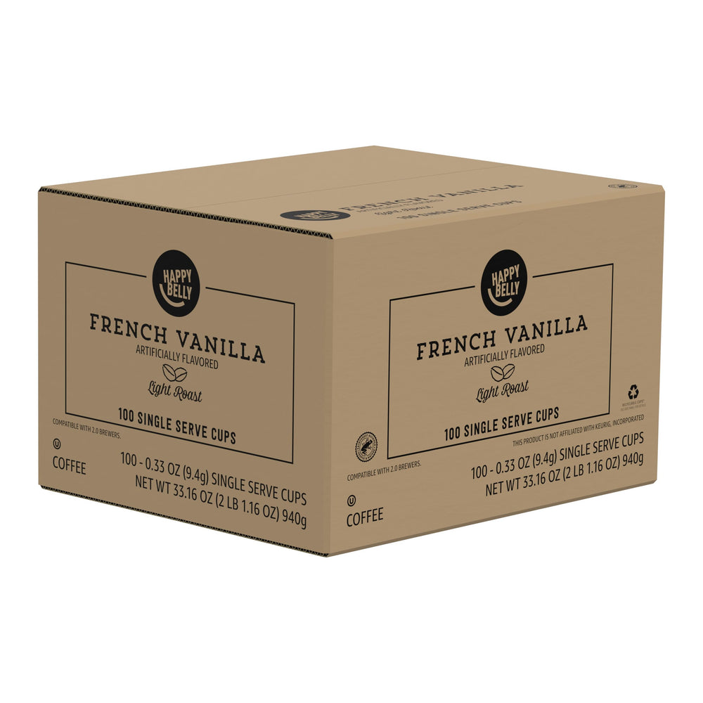 A cup of Happy Belly vanilla coffee with a cozy vanilla note