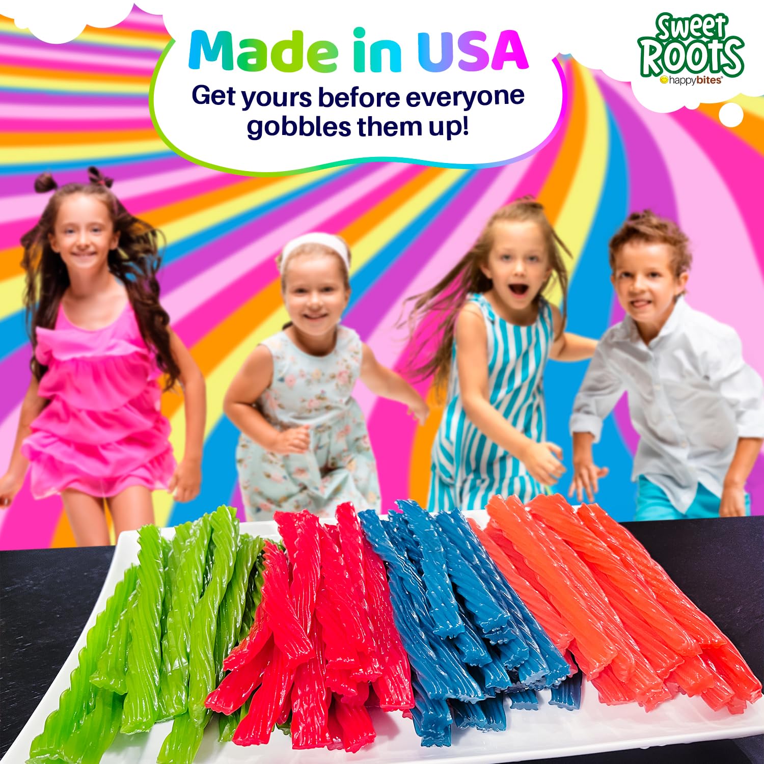 Happy Bites Sweet Roots gift-ready packaging suitable for party favors.
