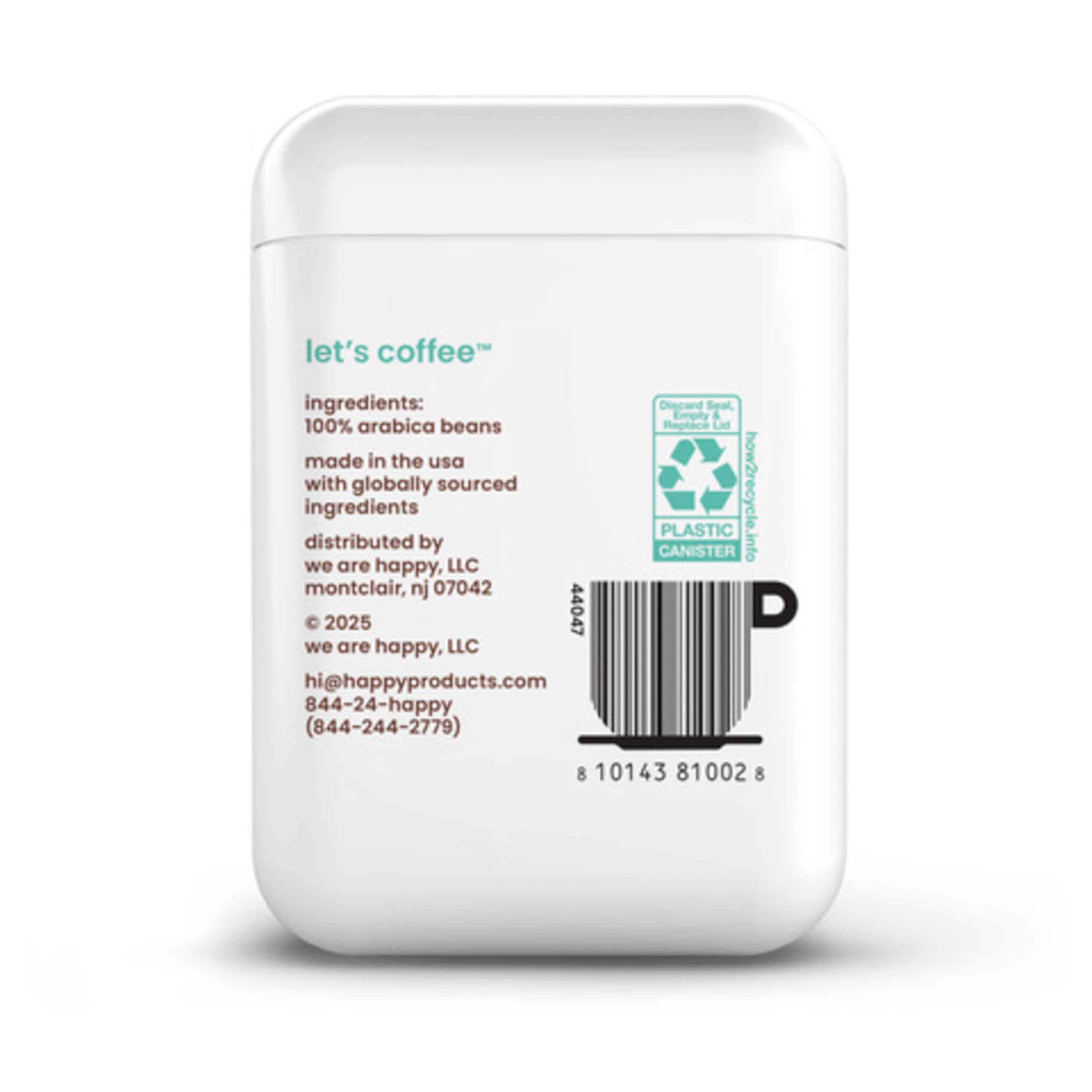 We Are Happy coffee light roast bag close-up showing recyclable packaging