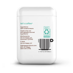 We Are Happy coffee light roast bag close-up showing recyclable packaging