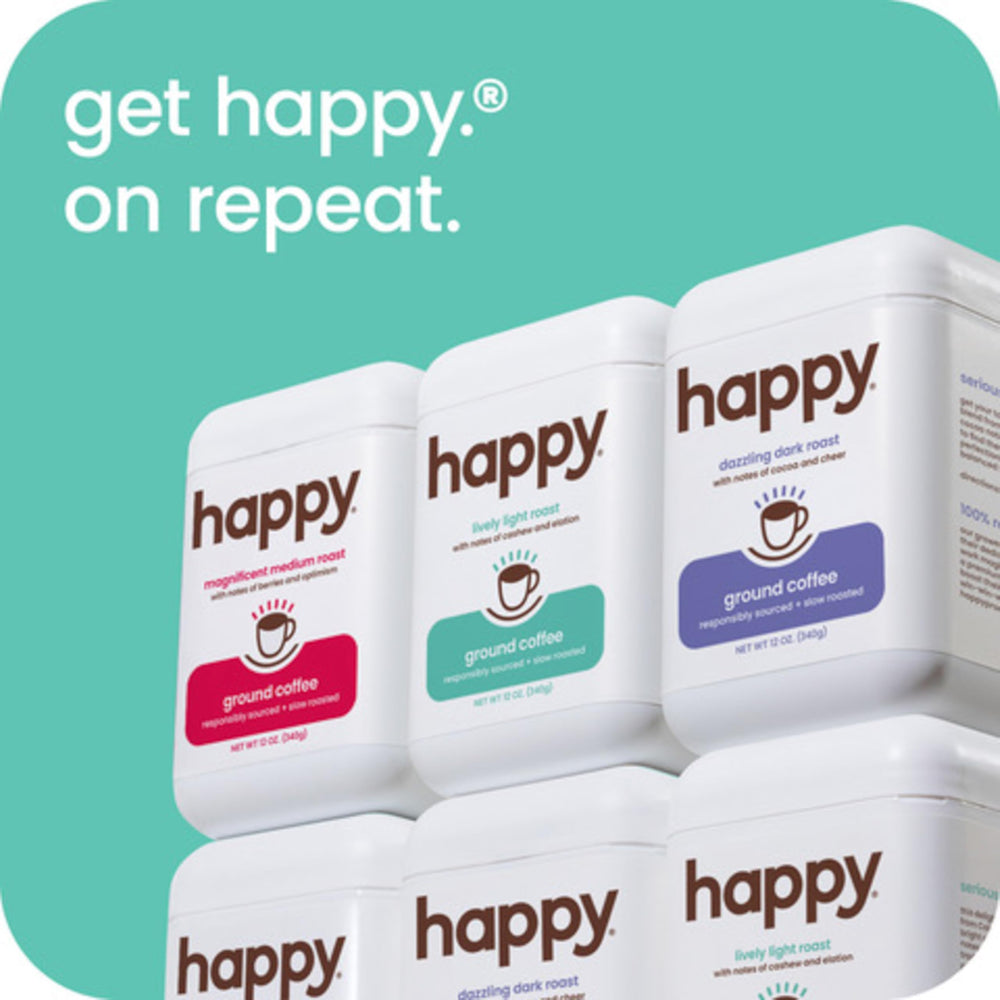 We Are Happy coffee light roast reusable container symbol