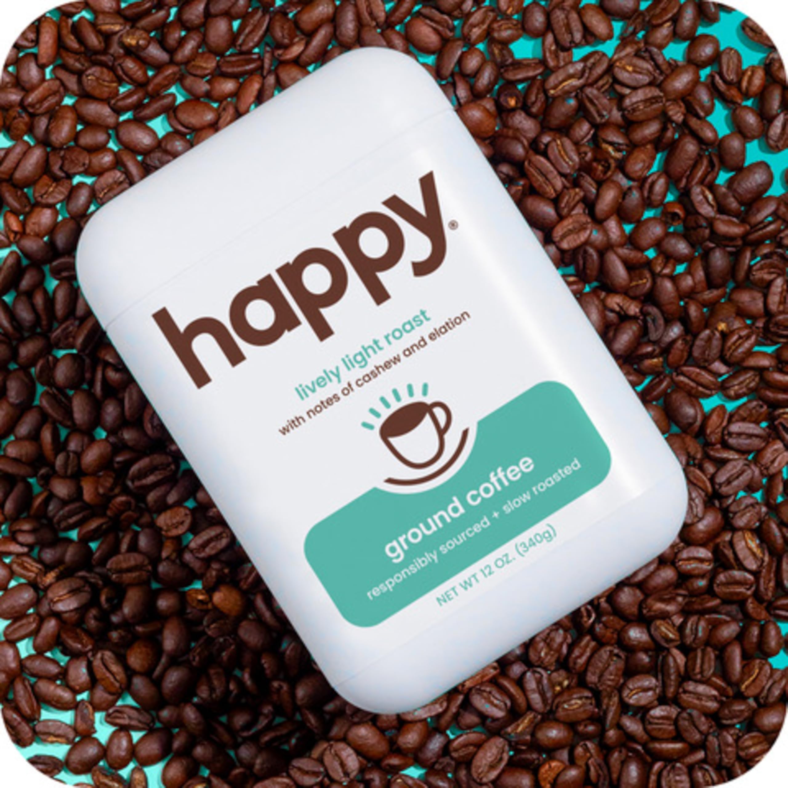 We Are Happy coffee light roast being poured into a cup