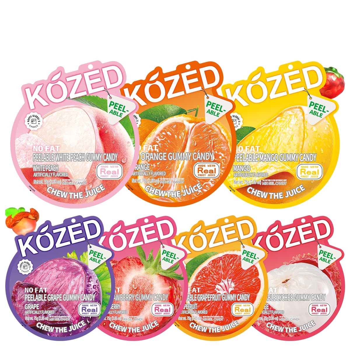 Happy Global Kozed Peelable Gummy Candy front view, ideal for on-the-go snacking.