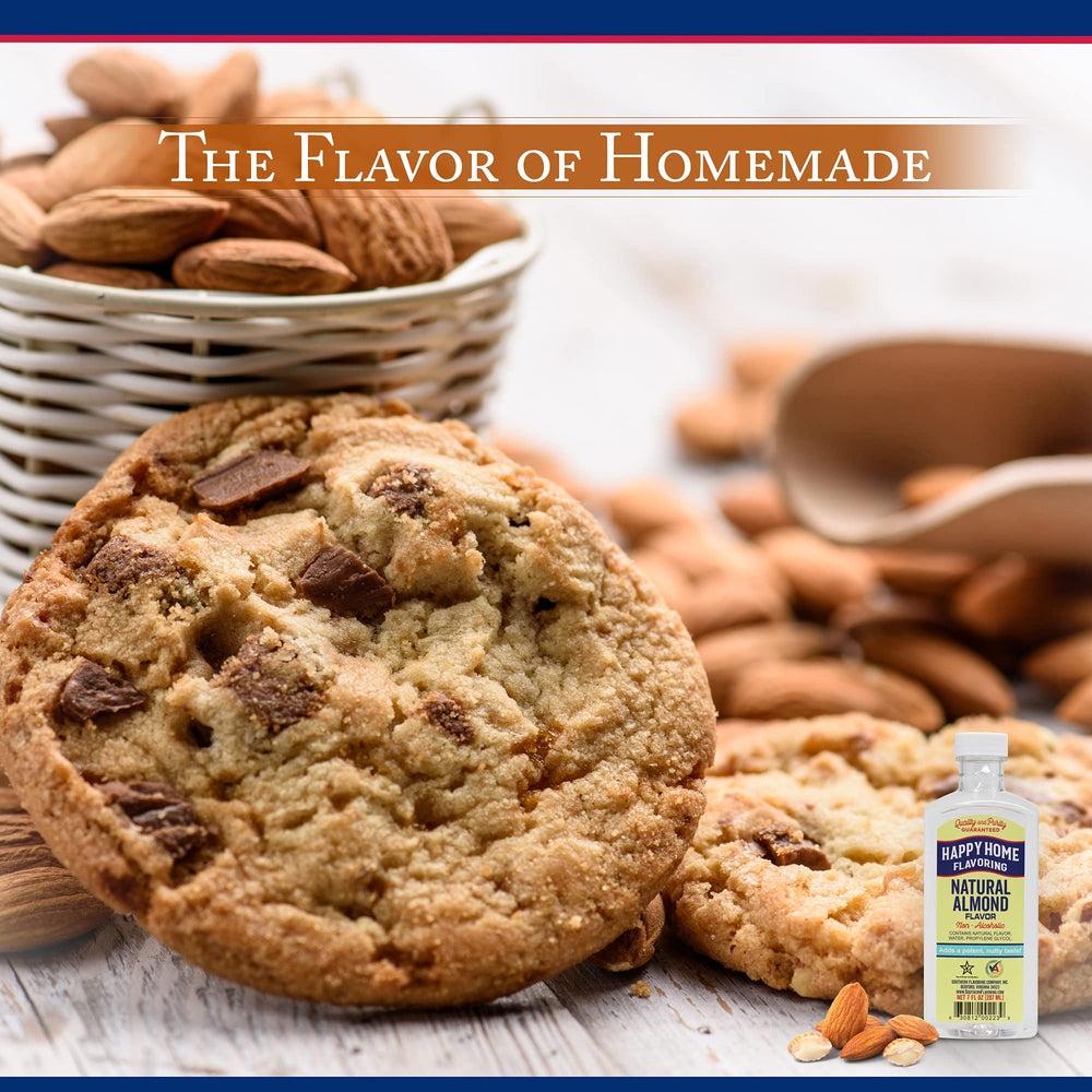 Desserts enhanced with Happy Home almond flavoring, versatile for pies and pastries.