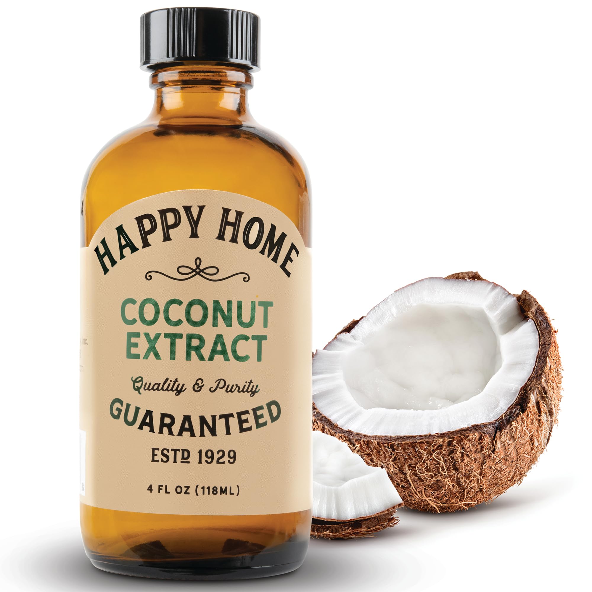 Happy Home premium coconut flavor bottle, ideal for tropical aroma in baking.