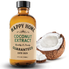Happy Home premium coconut flavor bottle, ideal for tropical aroma in baking.