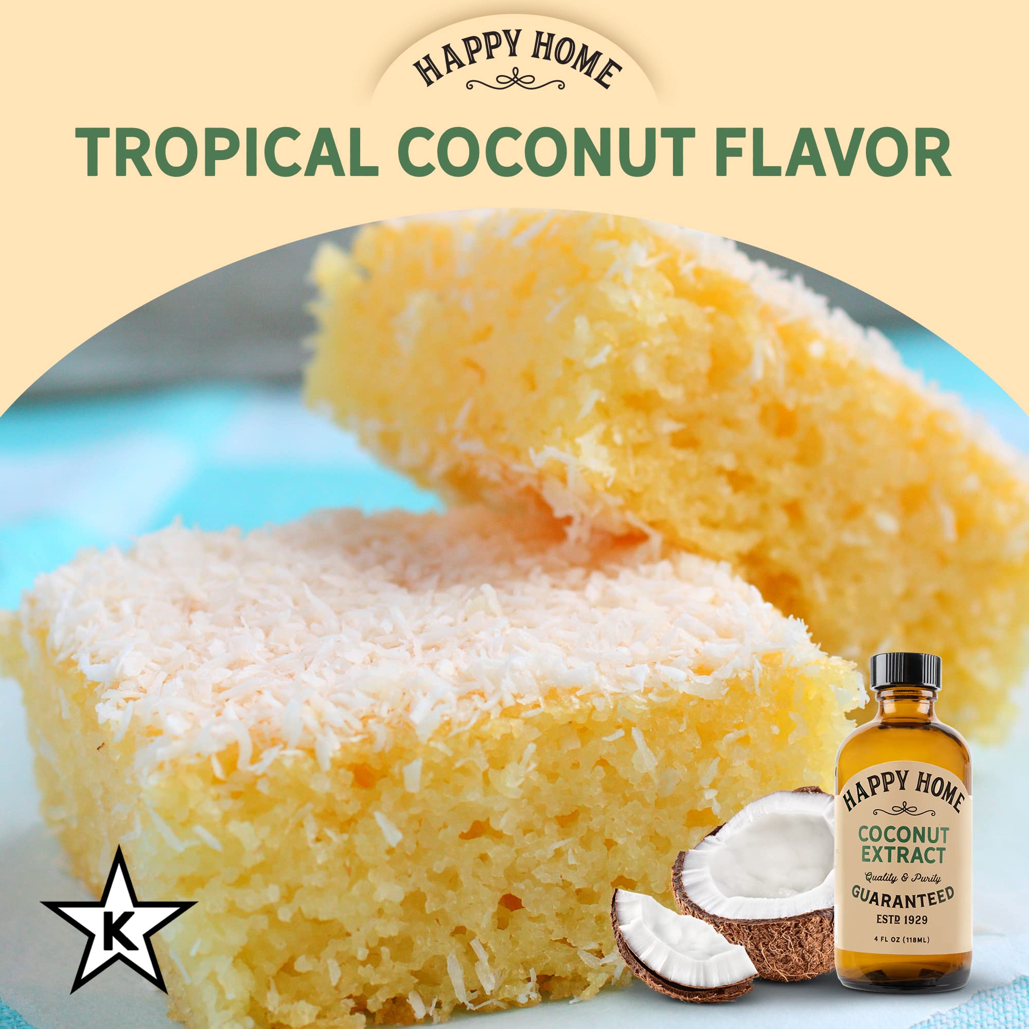 Happy Home coconut flavor in baking setup for desserts.