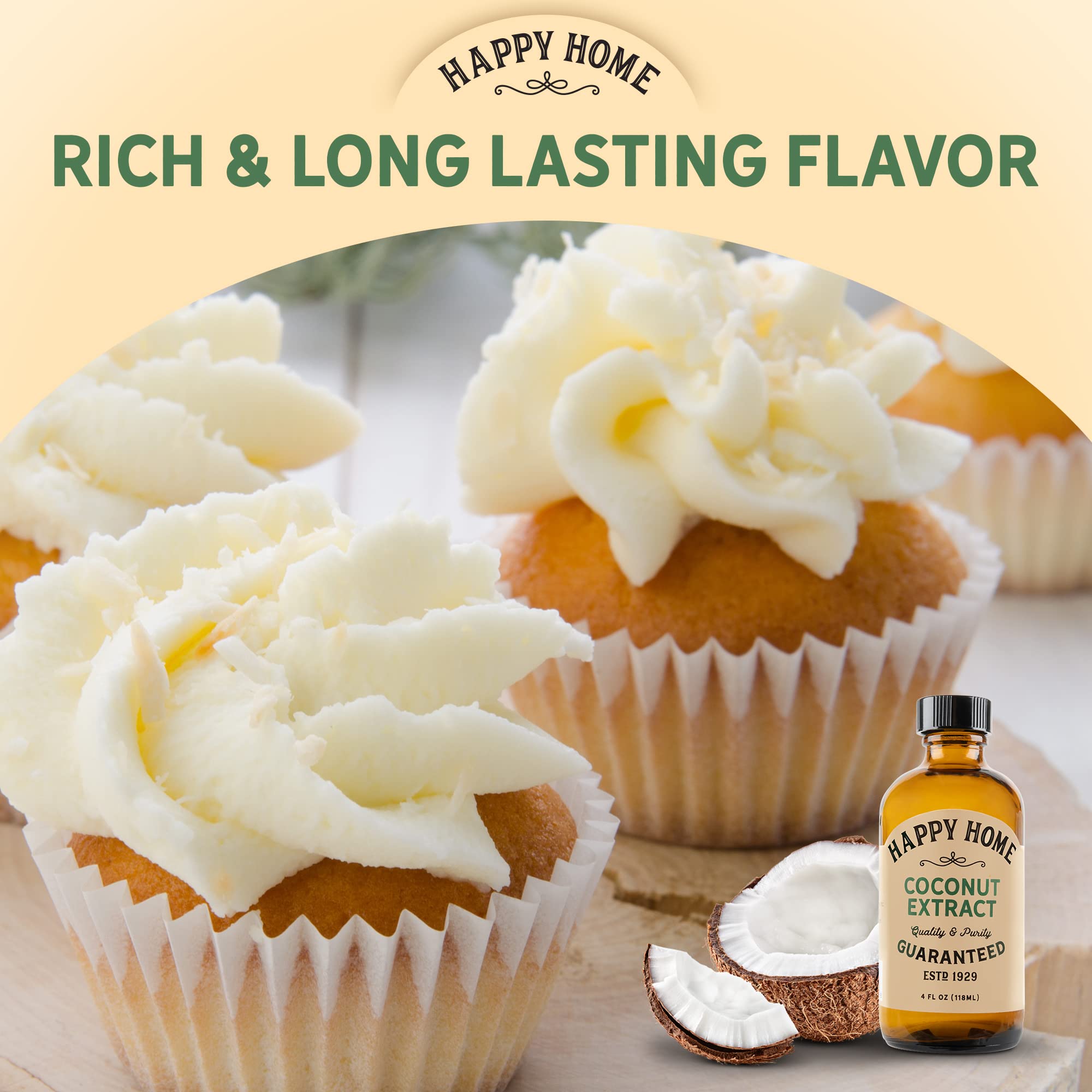 Happy Home coconut flavor 4 oz packaging displayed for storage.