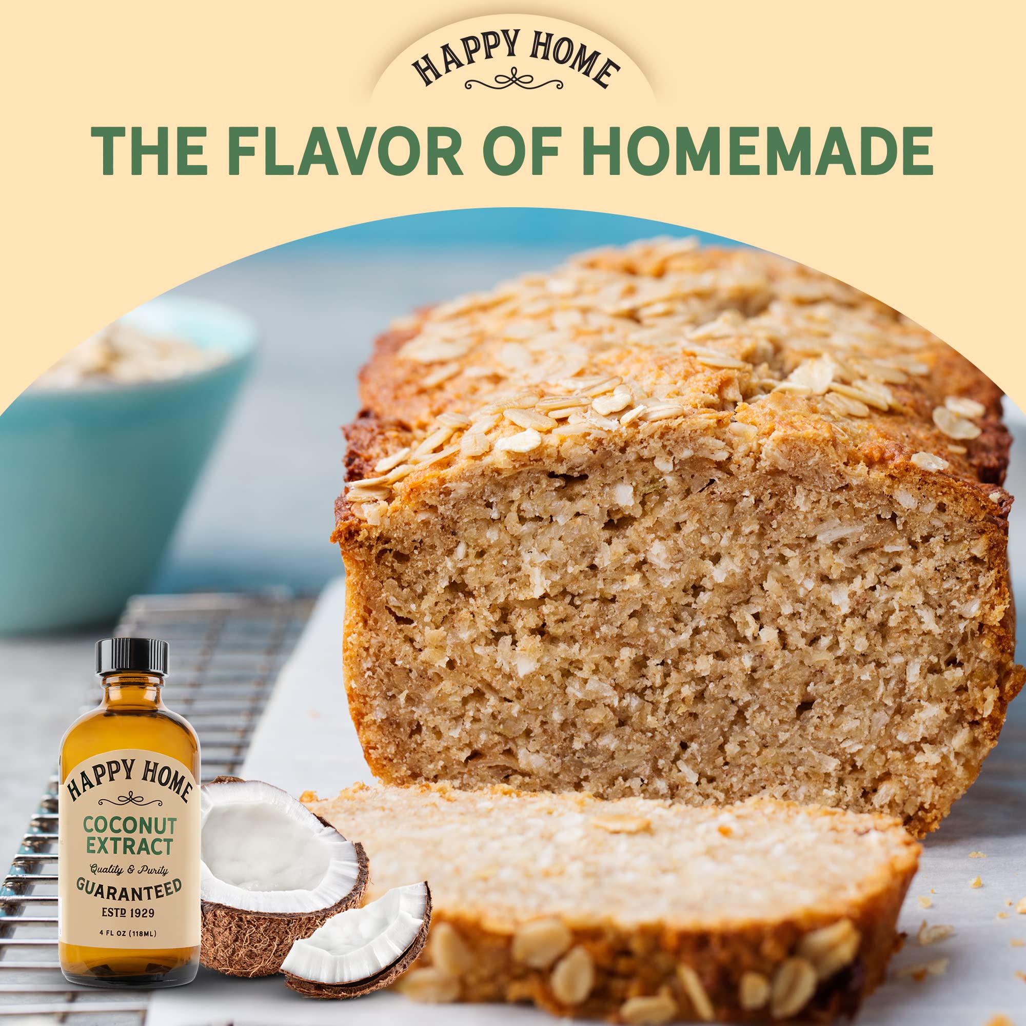Happy Home coconut flavor label close-up, highlighting kosher certification.