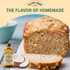 Happy Home coconut flavor label close-up, highlighting kosher certification.