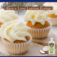 Happy Home coconut flavoring enhances cupcakes with a coconut aroma.