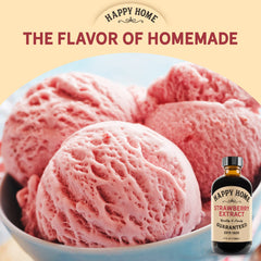 Happy Home four-ounce strawberry flavor bottle ready for dessert and pastry recipes.