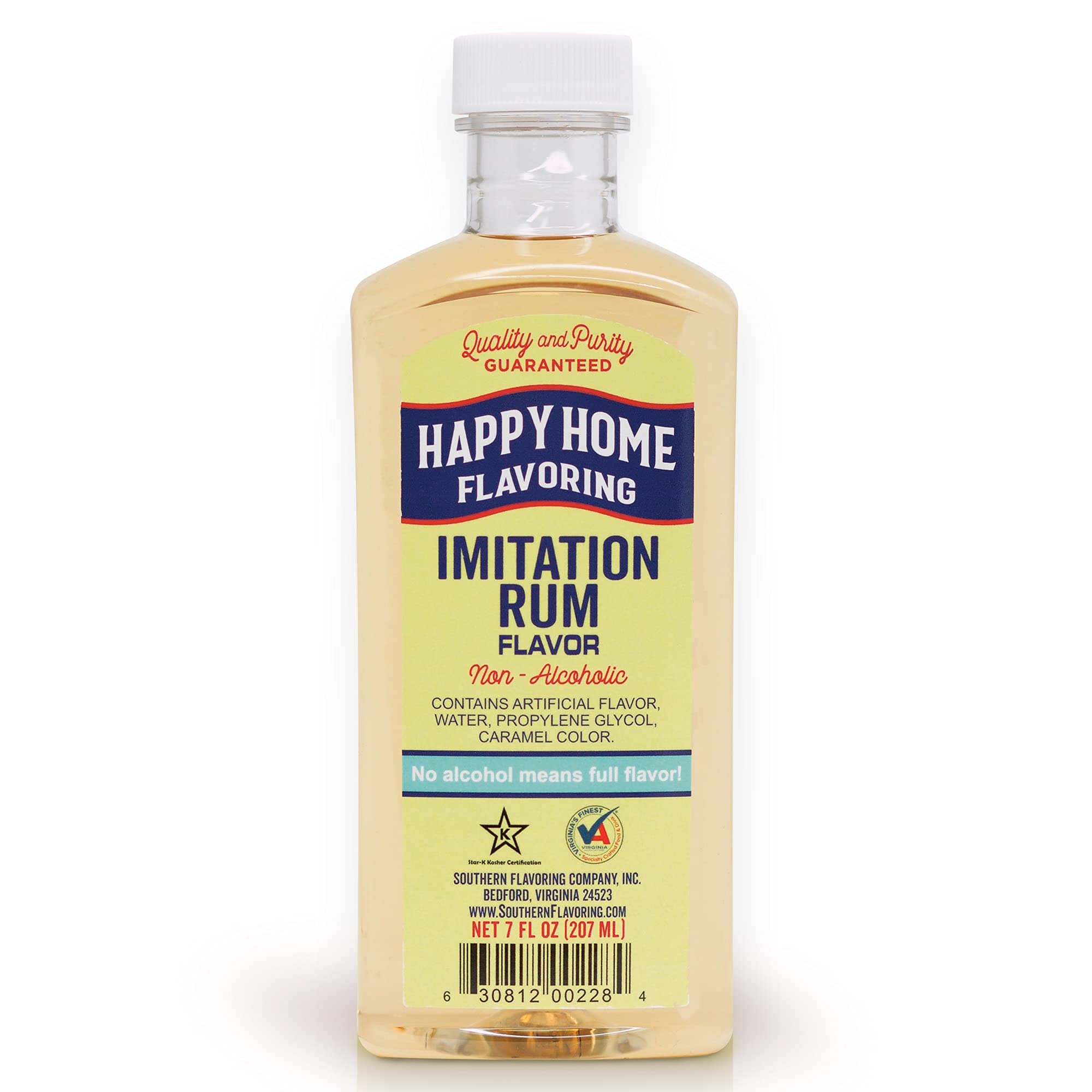 Happy Home imitation cinnamon flavoring bottle shows non-alcoholic spice for baking.