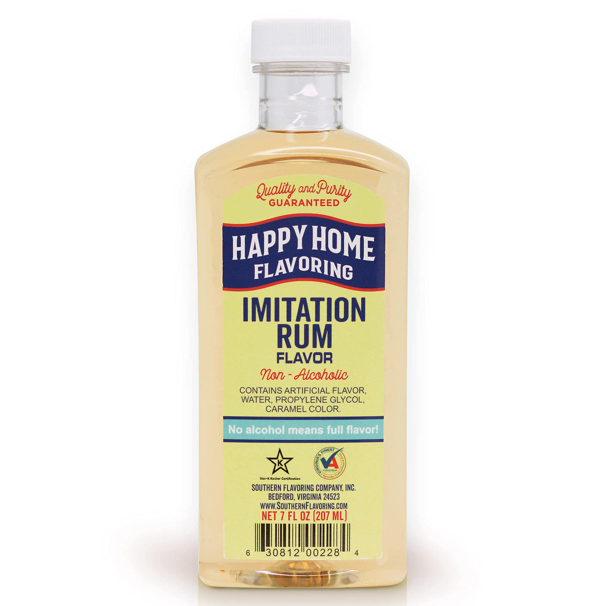 Happy Home imitation cinnamon flavoring bottle shows non-alcoholic spice for baking.