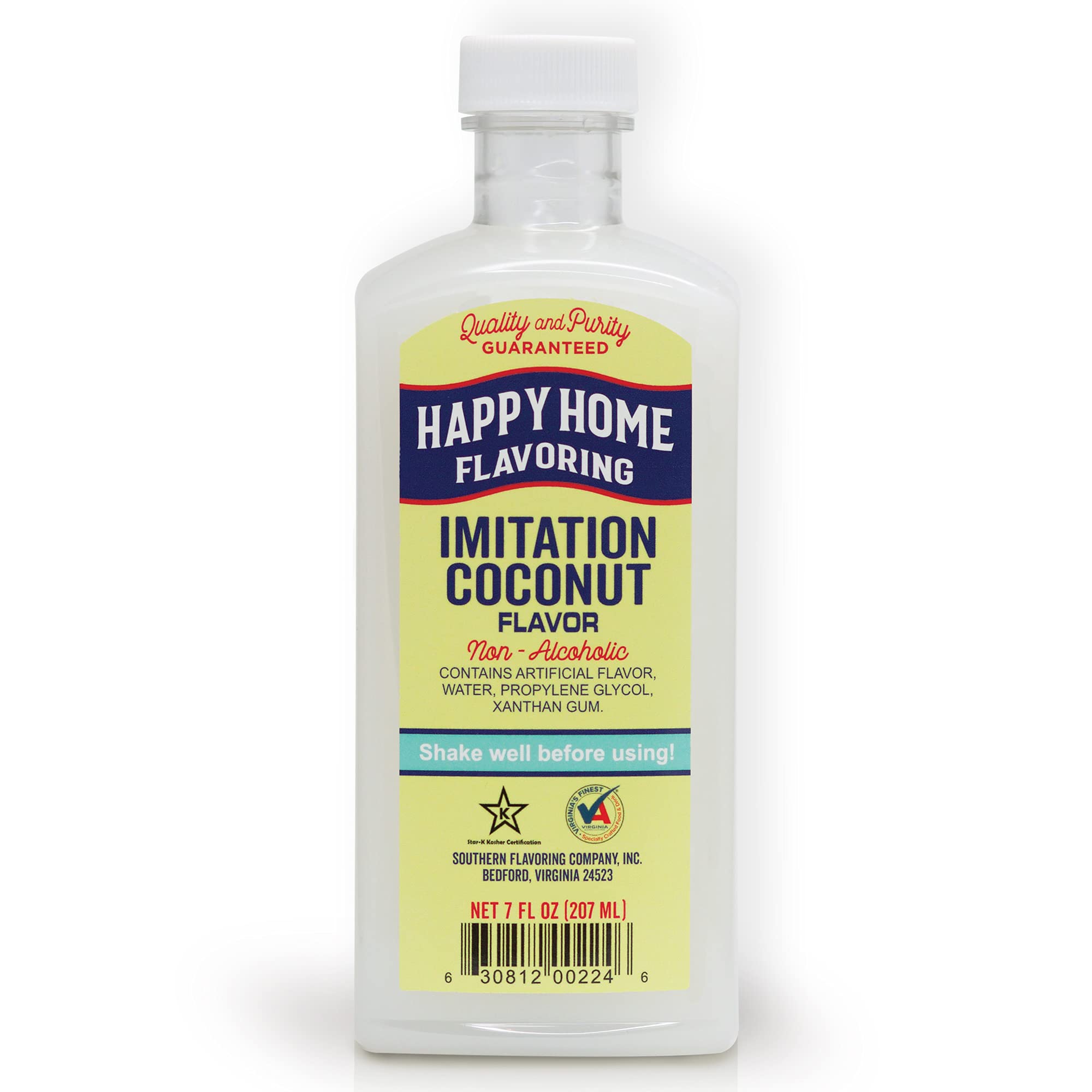 Happy Home imitation coconut flavoring bottle for tropical flavor in desserts.