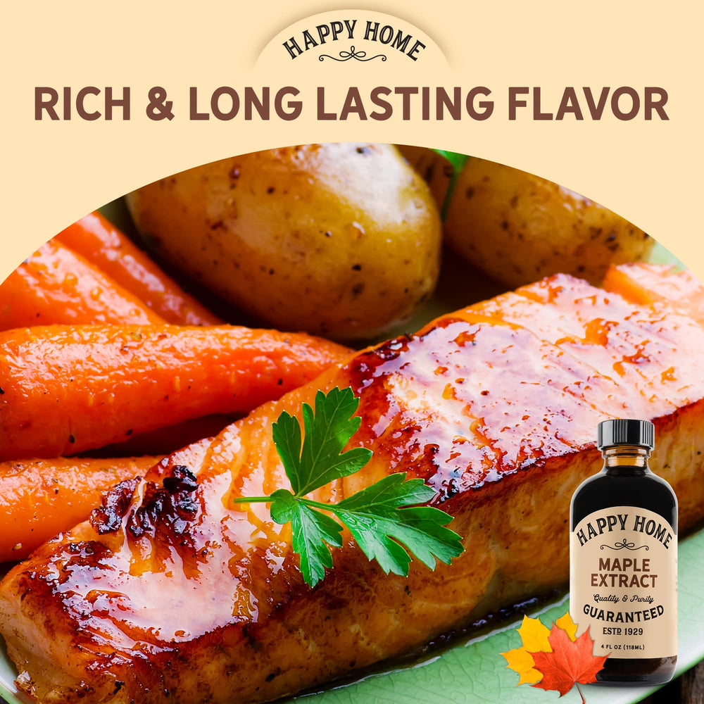 Kosher certified Happy Home maple flavor bottle shown.