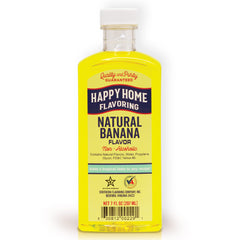 Happy Home banana flavoring bottle showing rich, non-alcoholic banana flavor for baking