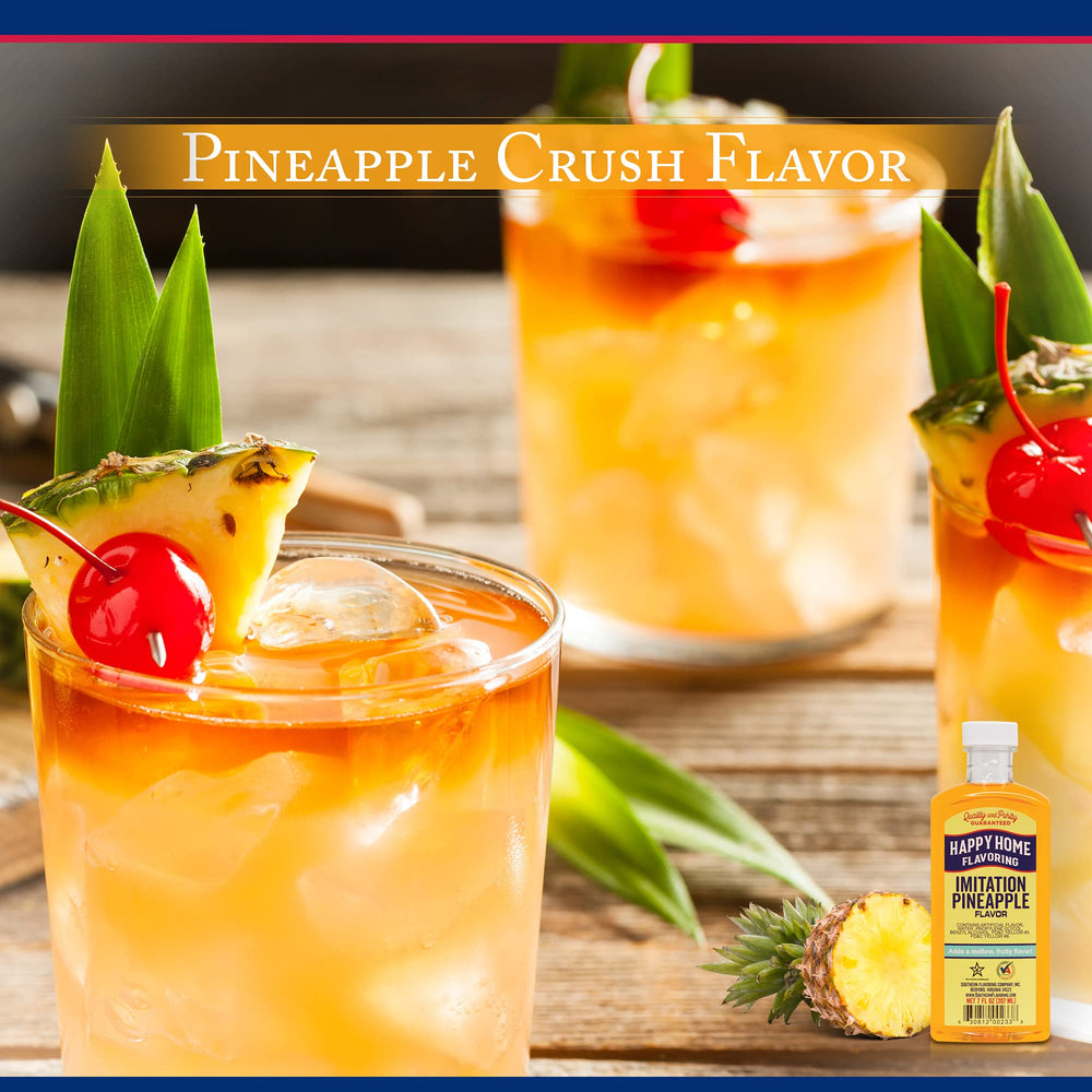 Happy Home pineapple flavoring USA-made bottle signals quality for everyday cooking.