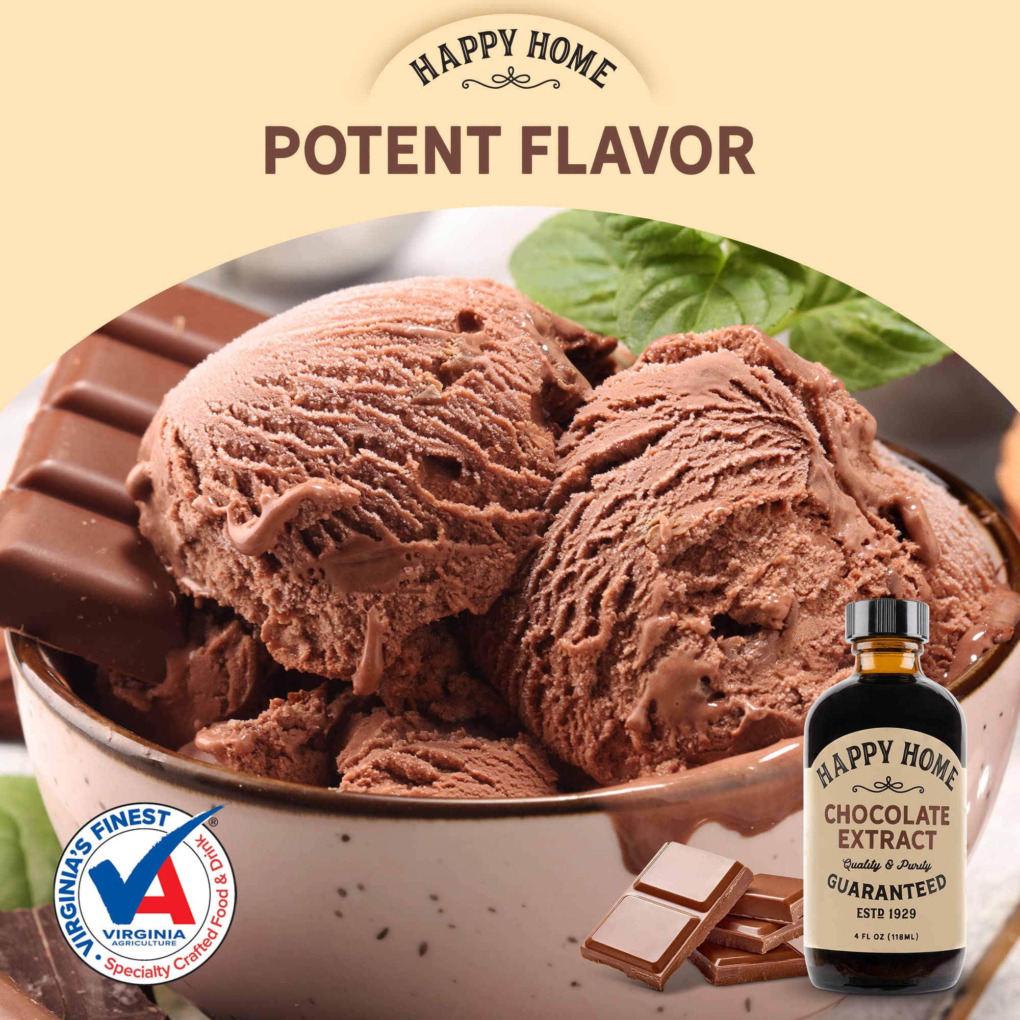 Happy Home Premium Natural Chocolate Flavor drops on a spoon enable precise flavoring