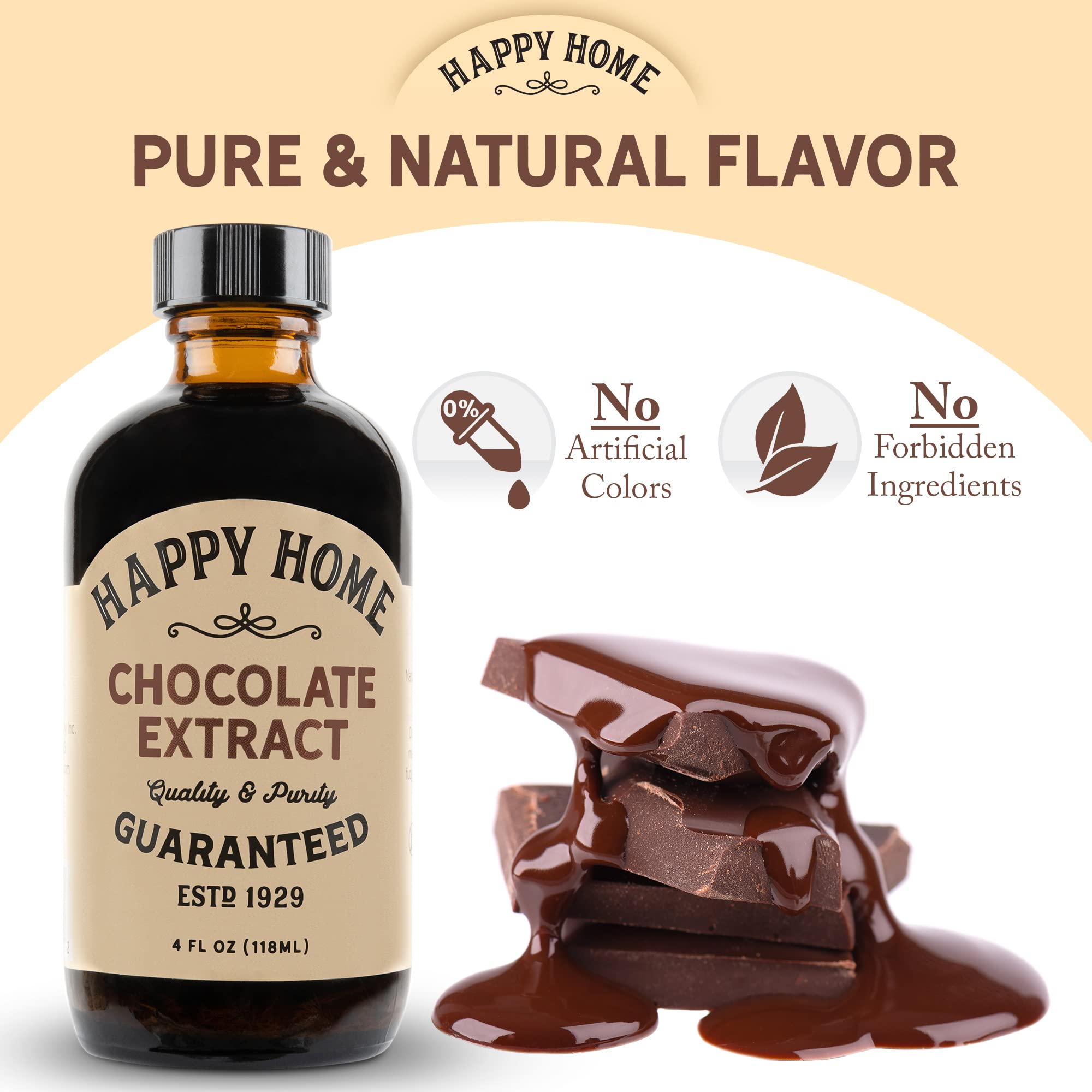 Happy Home Premium Natural Chocolate Flavor label close-up confirms kosher quality