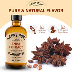 Happy Home Pure Anise Extract being poured into a cup highlights aroma for desserts