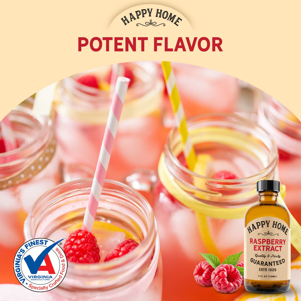 Happy Home Raspberry Flavor Made in USA label on bottle