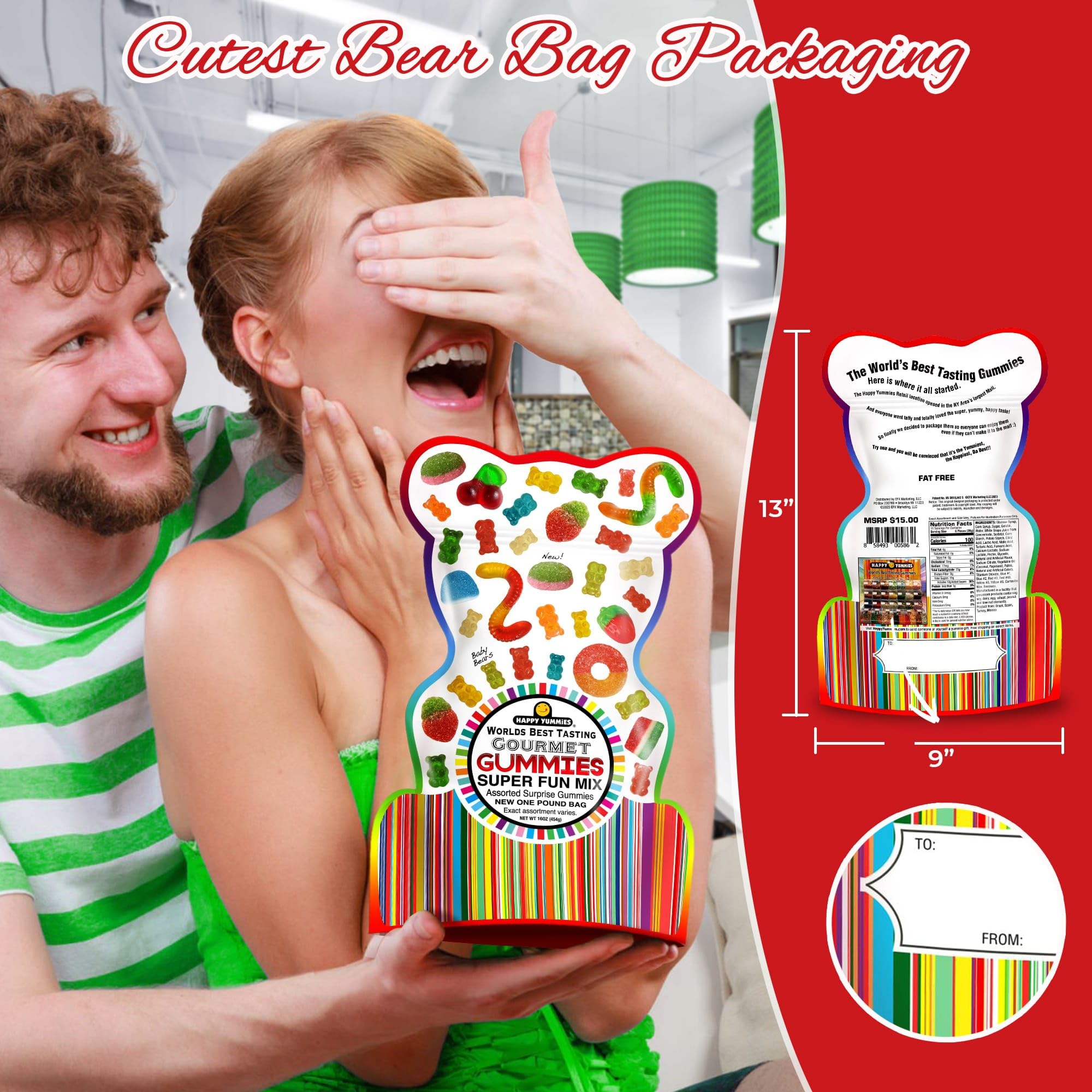 Happy Yummies fat-free gummies close-up, rich texture and fruity aroma for guilt-free snacking.