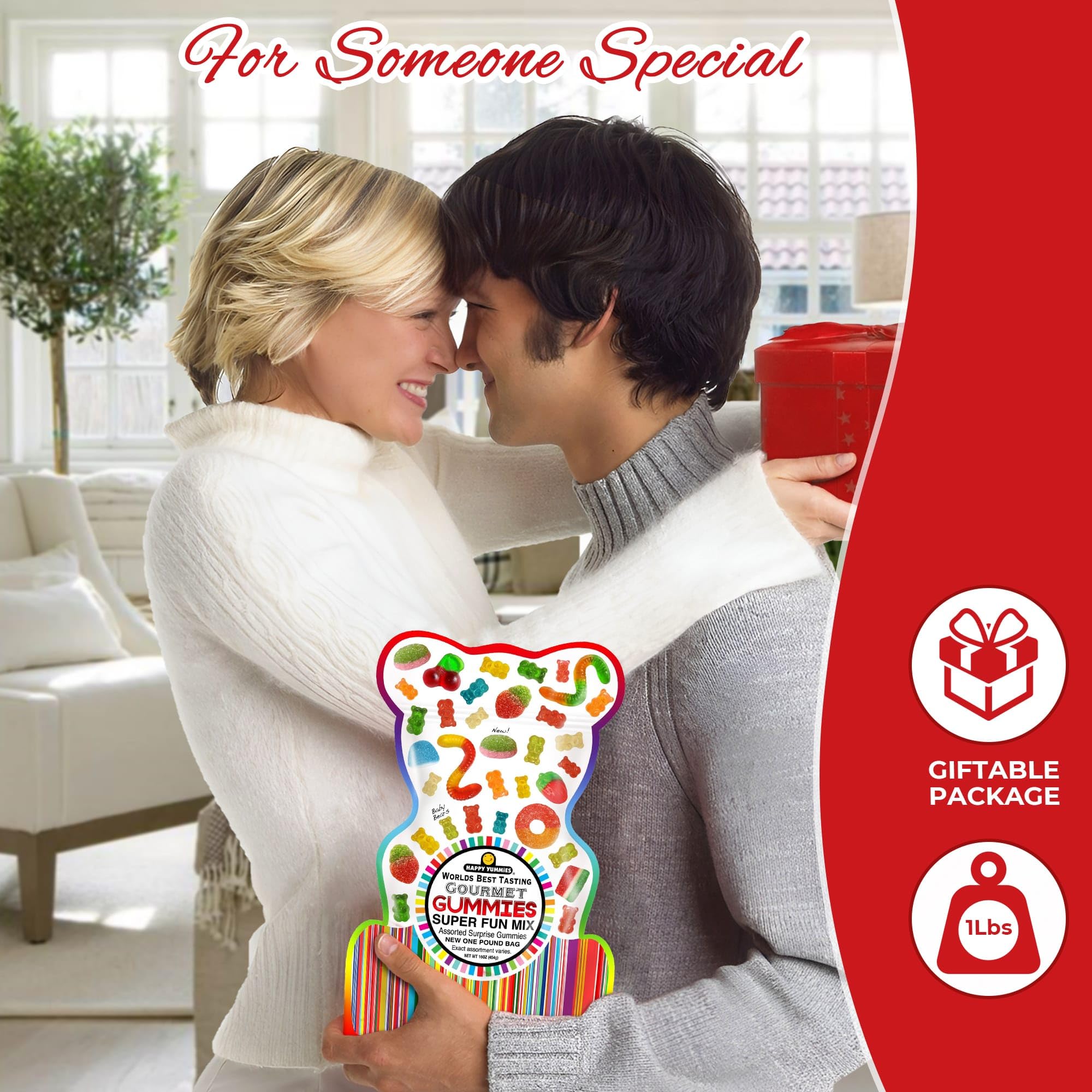 Happy Yummies in patented resealable bear bag keeps gummies fresh.