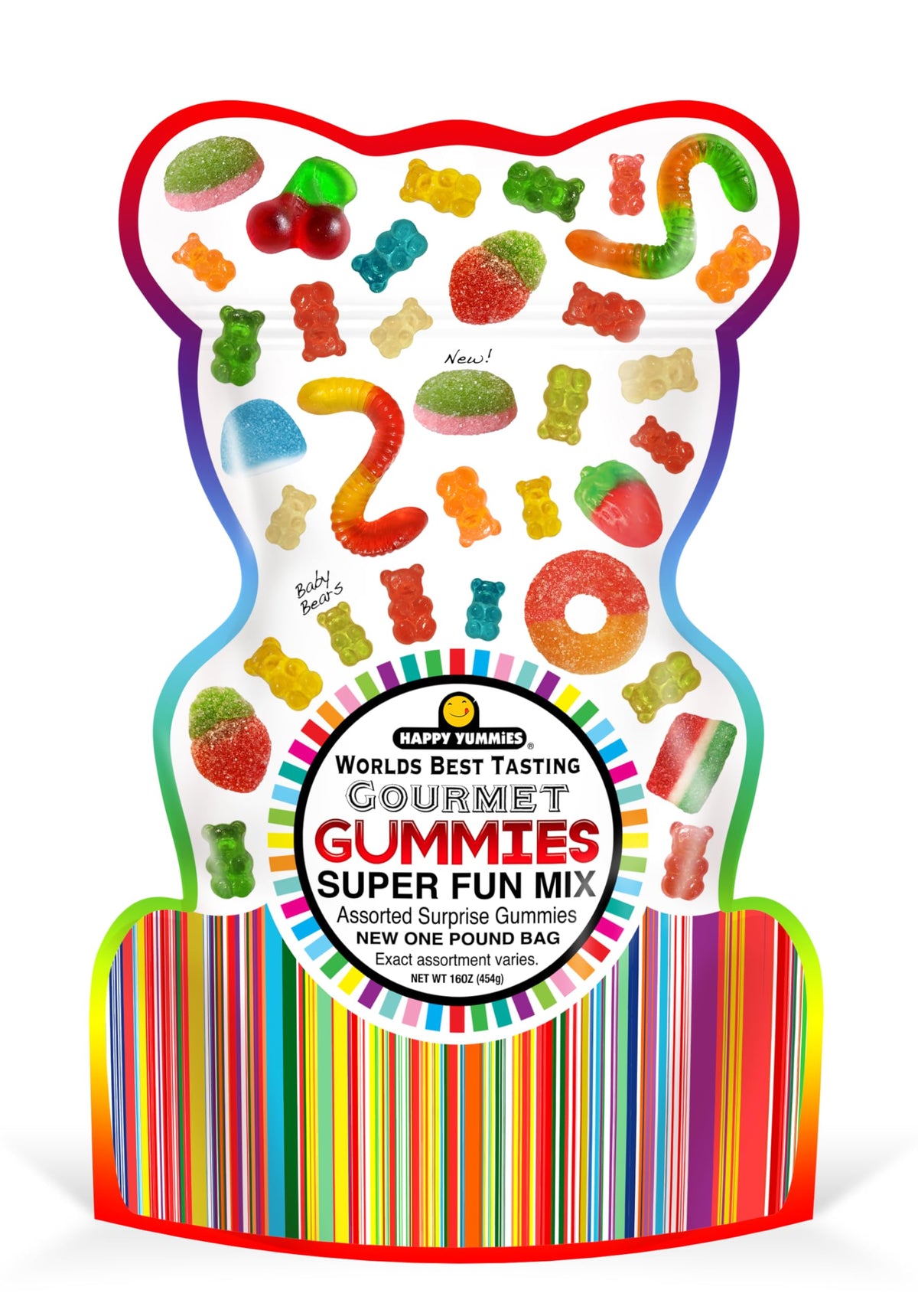 Happy Yummies gourmet gummies assortment with vibrant flavors for sharing and moments of joy.