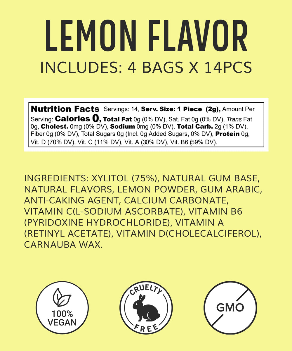 HAPPY ECO xylitol gum lemon stick close-up emphasizing refreshing flavor.