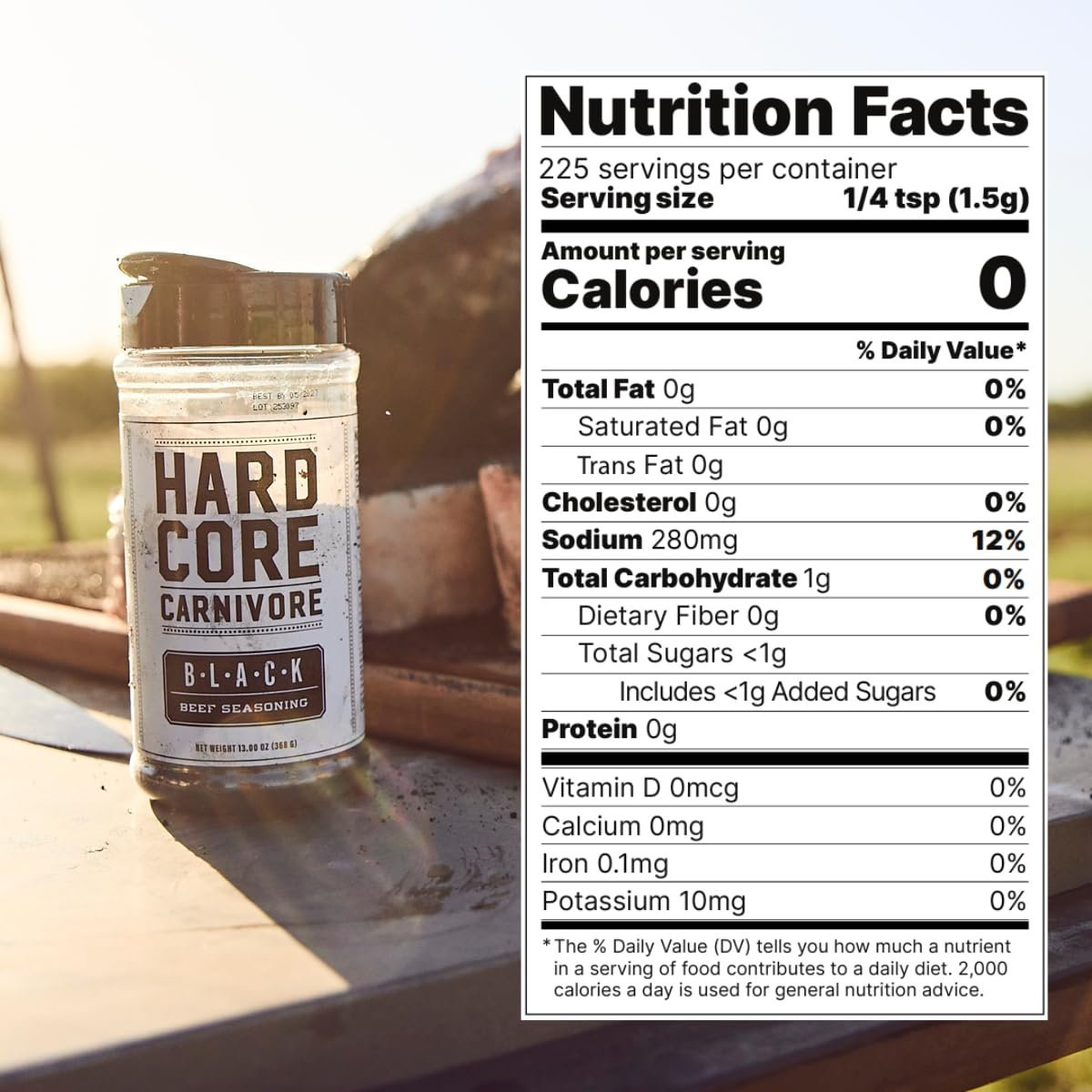 Hardcore Carnivore Black shaker cap close-up, ideal for grilling sessions.
