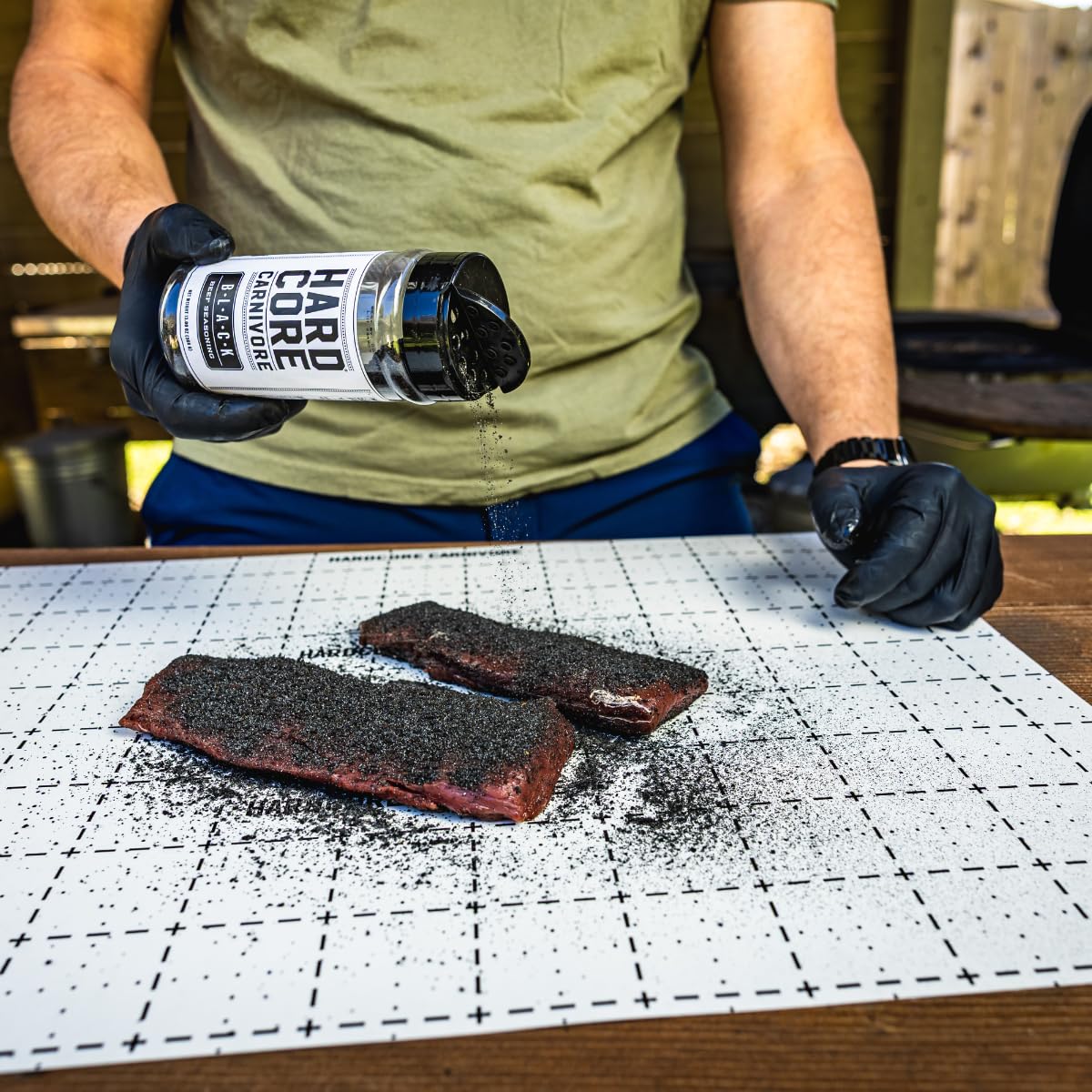 Ribs get a perfect smoke-ring with Hardcore Carnivore Black.