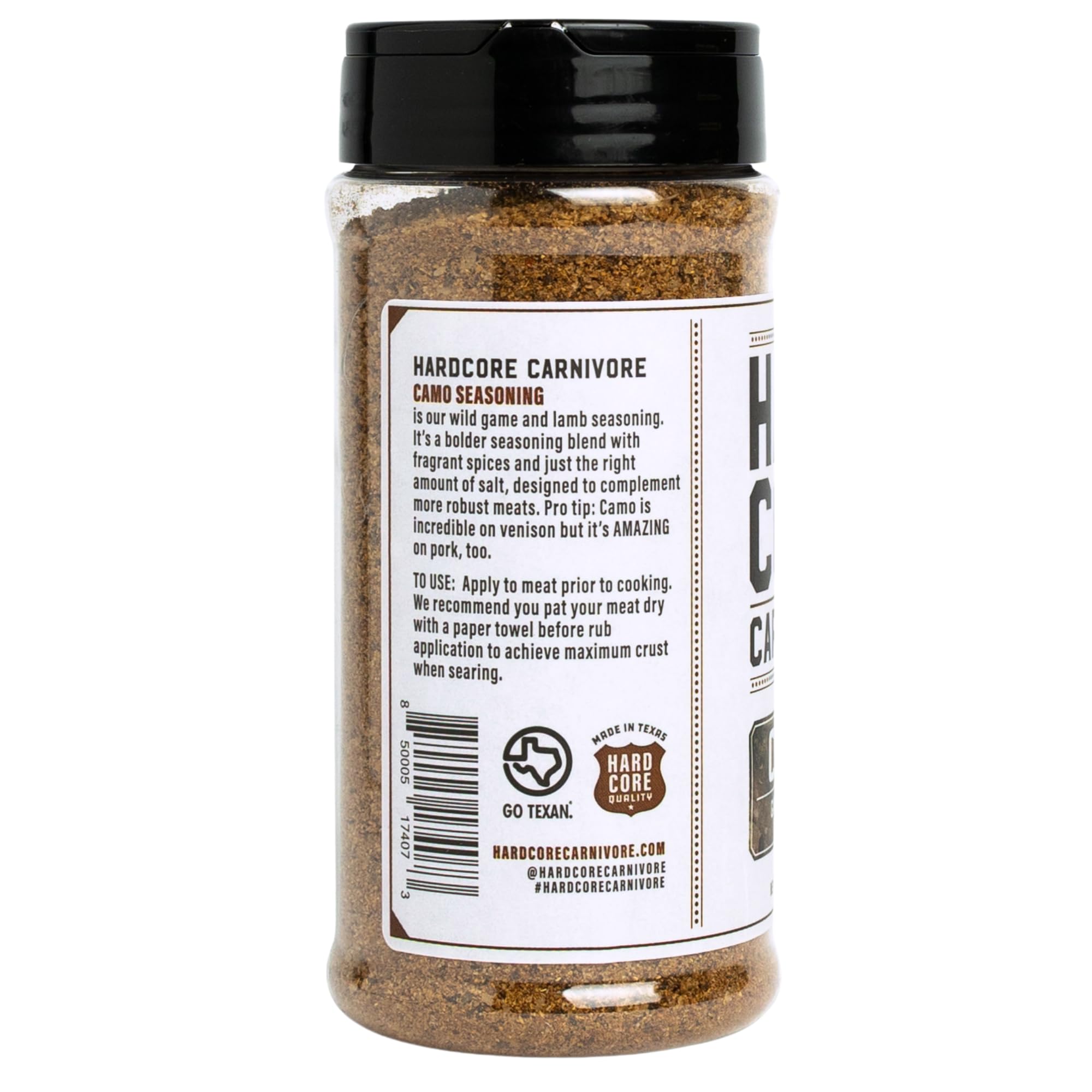 Hardcore Carnivore Camo rub on ribs boosts savory crust.