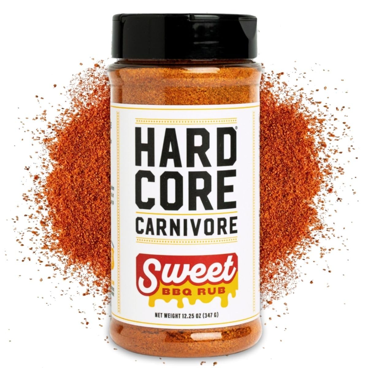 Hardcore Carnivore Sweet BBQ Seasoning shaker ready for backyard grilling