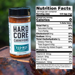 Close-up of Hardcore Carnivore Tex Mex seasoning ingredients for premium grilling.