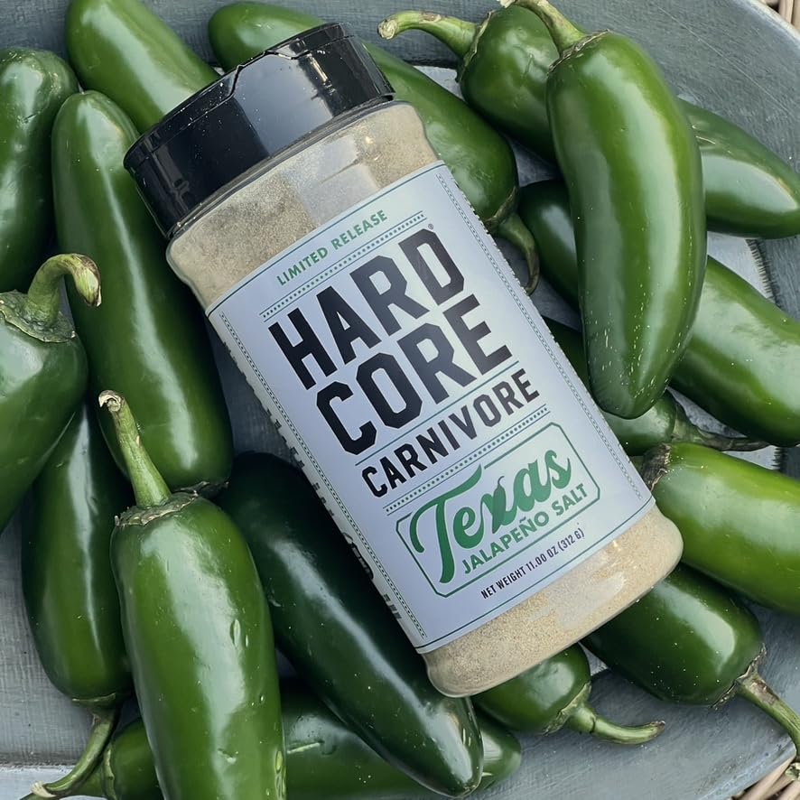 Hardcore Carnivore Texas Jalapeno Salt granules sparkle on grilled chicken