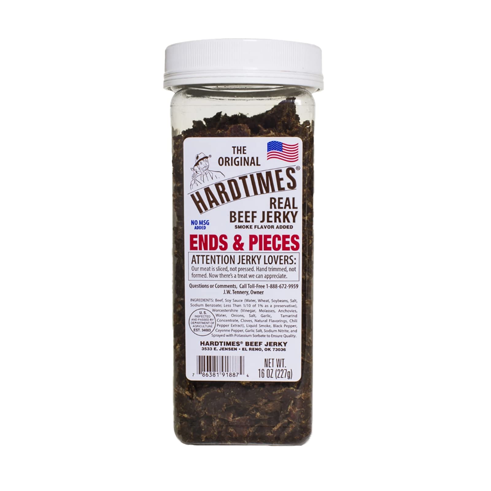 Hardtimes beef jerky ends and pieces in original flavor, ideal for on-the-go snacking.