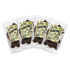 Hardtimes Black Pepper Beef Jerky close-up with bold pepper and tender slices.